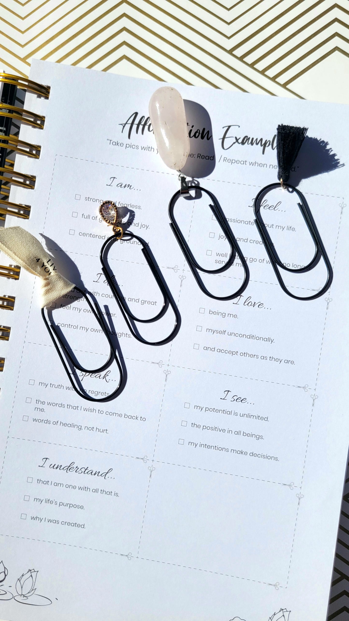 Liv 4 You 2 Jumbo decorative paperclips in black on white Affirmation Example page