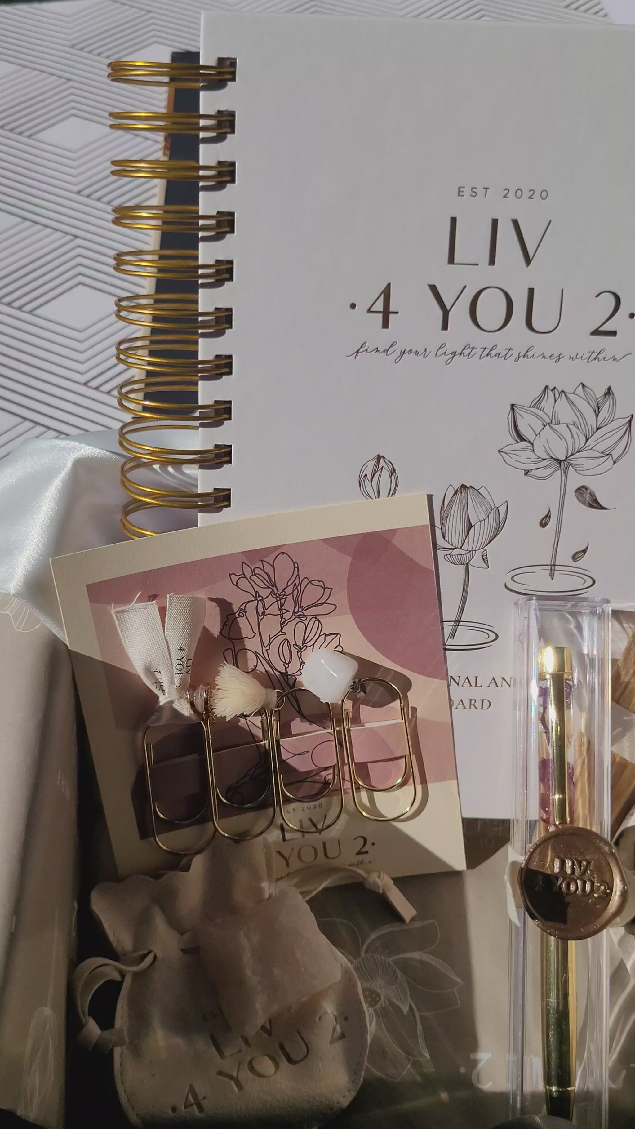 Liv 4 You 2 Giftset displayed with cream manifestation journal